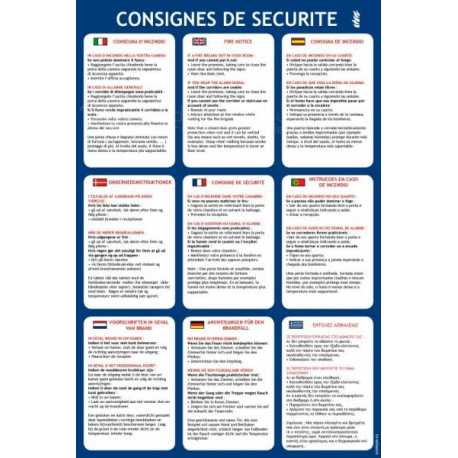 Consignes de securite pour une chambre d hotel en 9 langues